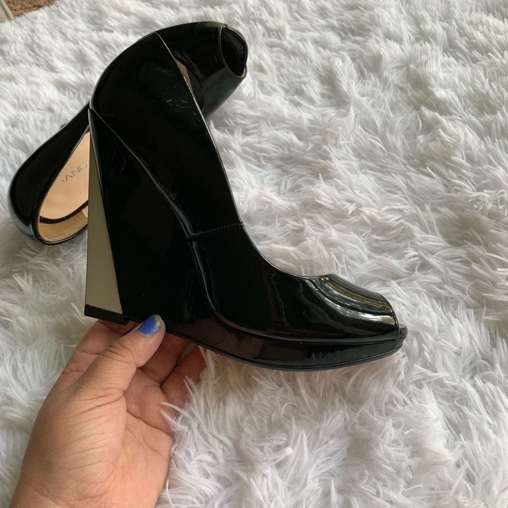 Black Peep Toe Wedge